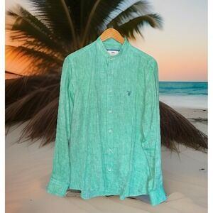Gant Shirt Men M Mint Green 100% Linen Blade Band Collar Preppy Long Sleeve